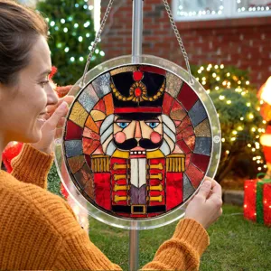 Natale schiaccianoci acrilico decorazione sospesa, rotondo stile vetrata finestra.