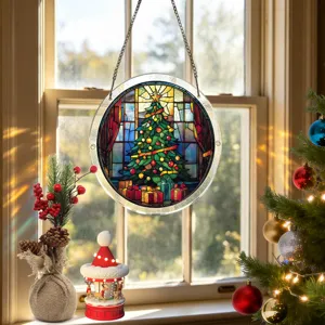 Hangen acryl kerstboom plaquette met glas-in-lood stijl voor feestelijke venster decor