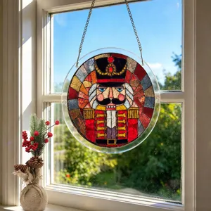Decorazione da appendere alla finestra in acrilico schiaccianoci di Natale con catena festiva.