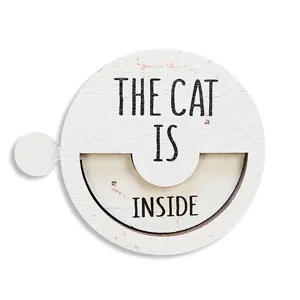 Wooden cat status sign sliding pet reminder indoor indicator board home pet decor