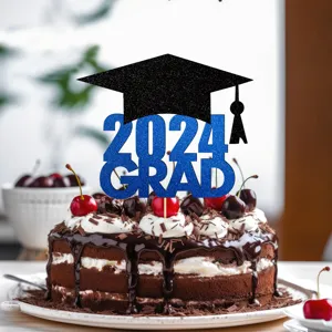 Topper para pastel de graduación 2024 GRAD azul brillante con birrete negro para fiesta.