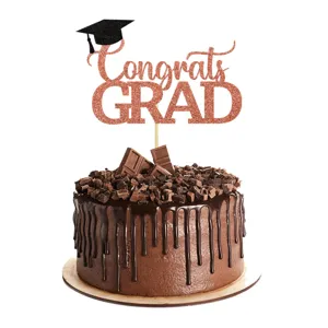 Adorno para tarta de graduación brillo oro rosa letrero Congrats GRAD decoración fiesta