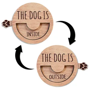 Wooden pet status sign indoor outdoor sliding indicator magnetic pet door accessory.