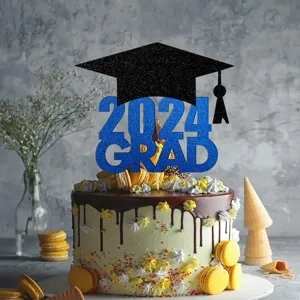 Adorno para tarta de graduacion 2024 sombrero azul brillante decoracion fiesta postre detalle