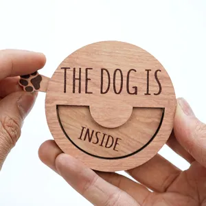 Wooden Rotating Pet Status Sign Interactive Dog Indoor Outdoor Reminder Plaque 1pc