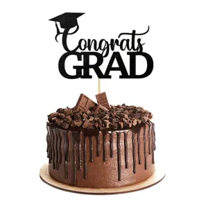 Adorno para tarta Congrats GRAD negro con cerda brillante decoracion fiesta graduacion