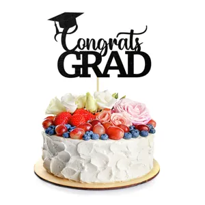Adorno para tarta de graduacion brillante negro Congrats GRAD cartel para fiesta de graduacion.