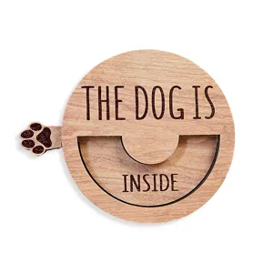 Wooden pet status sign rotating door hanger indoor reminder plaque with cute paw print design