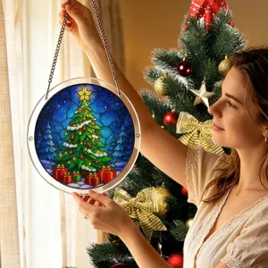 Kerstboom acryl hangende decoratie glas in lood raam feestdag kerstfeest decoratie