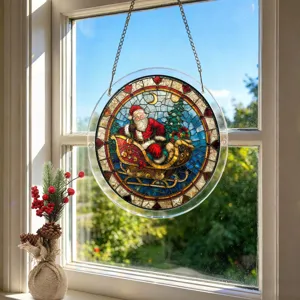 Kerst acryl gebrandschilderd glas hangend ornament, kerstman slede raamdecoratie voor feestdagen.
