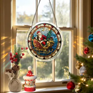 Kerst de Kerstman acryl hangend teken gebrandschilderd glas venster decoratie feest