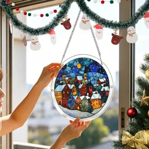 Kerstmis acrylglas vitrage hangend bord venster sneeuwdorp puzzel wanddecoratie