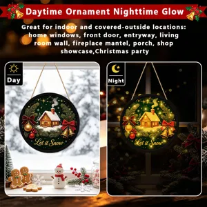 Christmas lighted wooden hanging sign ornament day night glow holiday decor wall plaque
