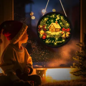 Christmas LED hanging sign festive window decoration warm light snowy house sign