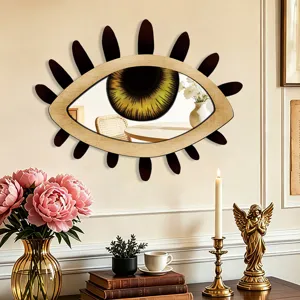 Boho wooden eye wall mirror, artistic decorative acrylic mirror for bedroom living room home decor.