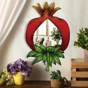 Bohemian style pomegranate wooden wall mirror with acrylic surface for bedroom home decor.