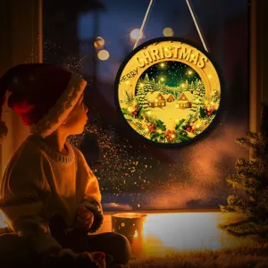 Christmas LED wooden hanging sign light up holiday window decor creative ornament warm glow
