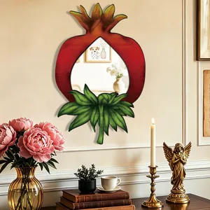 Bohemian pomegranate wall mirror, unique wooden hanging mirror for bedroom living room.