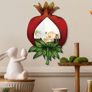 Bohemian pomegranate shaped decorative mirror, unique wooden wall mirror for home bedroom decor.