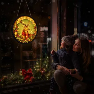 Christmas lighted hanging sign LED deer window decor holiday ornament festive light up sign