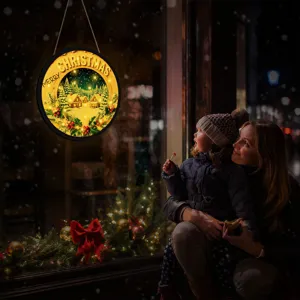 Christmas LED hanging sign with warm lights and snow house design, perfect for holiday decor.