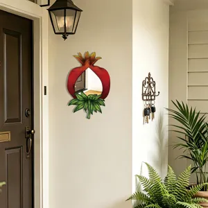 Bohemian wooden pomegranate decorative mirror, stylish BOHO acrylic wall mirror for home decor.