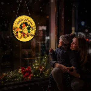 Christmas LED hanging sign light up gnome ornament for holiday window home decoration