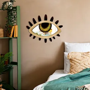 Bohemian wooden eye-shaped wall mirror decorative boho acrylic mirror for bedroom living room