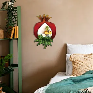 Bohemian pomegranate wall mirror for bedroom decor, unique acrylic home aesthetic hanging mirror.