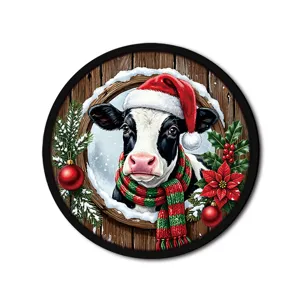 Christmas cow hanging sign LED lighted holiday window ornament rustic winter decor festive