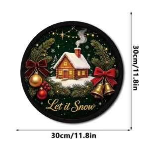 Christmas glowing round hanging sign 30cm LED festive wall decor cabin snow decoration