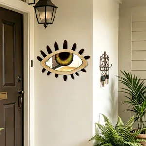 Bohemian style wooden eye wall mirror home decorative acrylic mirror for bedroom hallway.