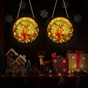 Christmas LED glowing hanging sign holiday decoration window pendant creative light ornament