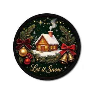 Christmas light up hanging sign wooden wreath decor winter snowy cabin holiday ornament LED