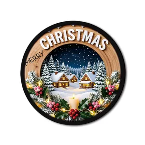 Christmas LED light-up wooden hanging plaque holiday decoration home wall window ornament.