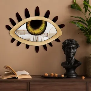 Bohemian wooden eye wall mirror, unique BOHO acrylic decorative mirror for bedroom home decor