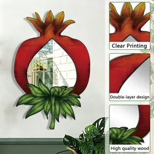 Close-up detail of pomegranate wooden decorative mirror, clear printing and double layer.