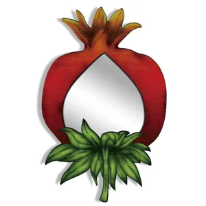 Bohemian style pomegranate wooden decorative mirror, unique fruit shape acrylic mirror for home.