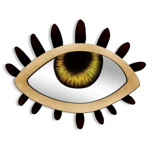 Boho wooden eye wall mirror with acrylic surface and artistic yellow iris design, decor.