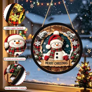Christmas lighted wooden hanging sign snowman holiday window decor led hanging ornaments