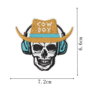 Bestickter Cowboy Totenkopf Aufnäher Abzeichen zum Aufbügeln Jacke Rucksack Deko Patch