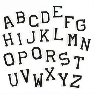 Black and white embroidery letter patches iron on alphabet badges for clothing DIY apparel.