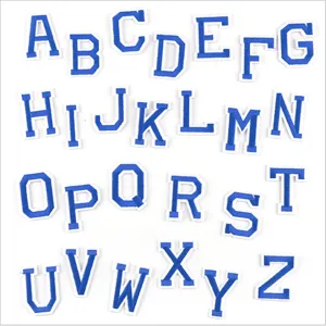 Blue and white embroidered alphabet letter patches A-Z iron on patches for clothing.