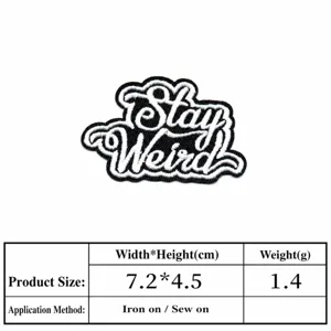 Écusson brodé style punk Stay Weird avec texte en anglais, 7.2x4.5cm, thermocollant DIY.
