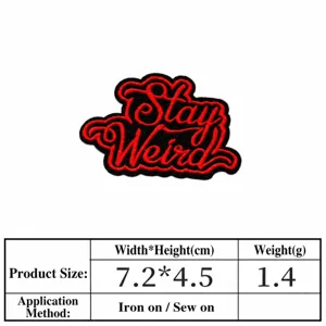 Patch en tissu brodé rouge et noir style punk, insigne de veste thermocollant 7,2x4,5 cm