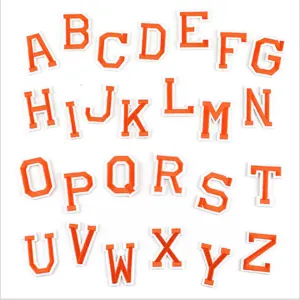 Orange varsity letter embroidery patches, A to Z alphabet iron on patches for clothing.