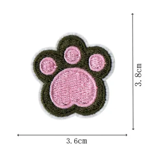 Embroidered cute animal paw patch, size 3.8x3.6cm, perfect for clothing and decor.