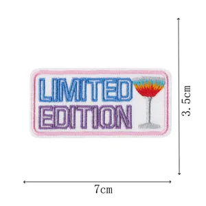 Embroidered cocktail patch with limited edition text badge appliques for DIY clothing decor 7x3.5cm