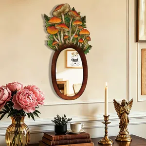 Boho mushroom wall mirror wooden acrylic decorative mirror for bedroom home decor