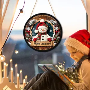 Christmas glowing hanging sign snowman festival window decoration LED light ornament.